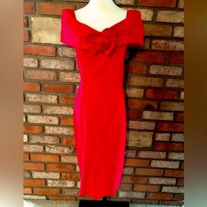 Tatyana Red Bettie Page Pencil Dress Retro Style Below Knee Length Size Large